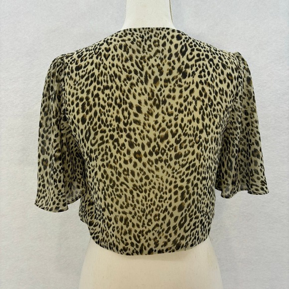 E.ssue Animal Print Crop Top SMALL Tie Front Flutter Sleeve Edgy Party Going Out - Picture 6 of 13
